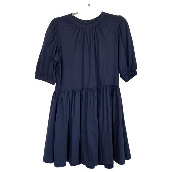 SUMMERSALT The Luxe Pima Puff-Sleeve Mini Dress Size XS Midnight Navy Blue - Picture 2 of 6